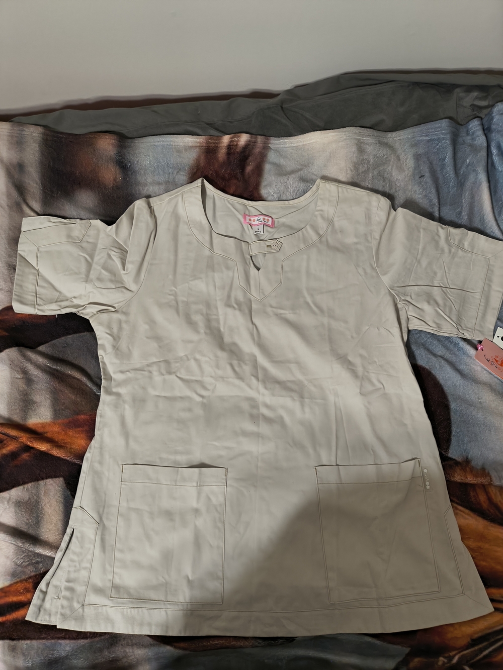 Koi By Kathy Peterson Light Beige Medical Scrub Top with Front Pockets